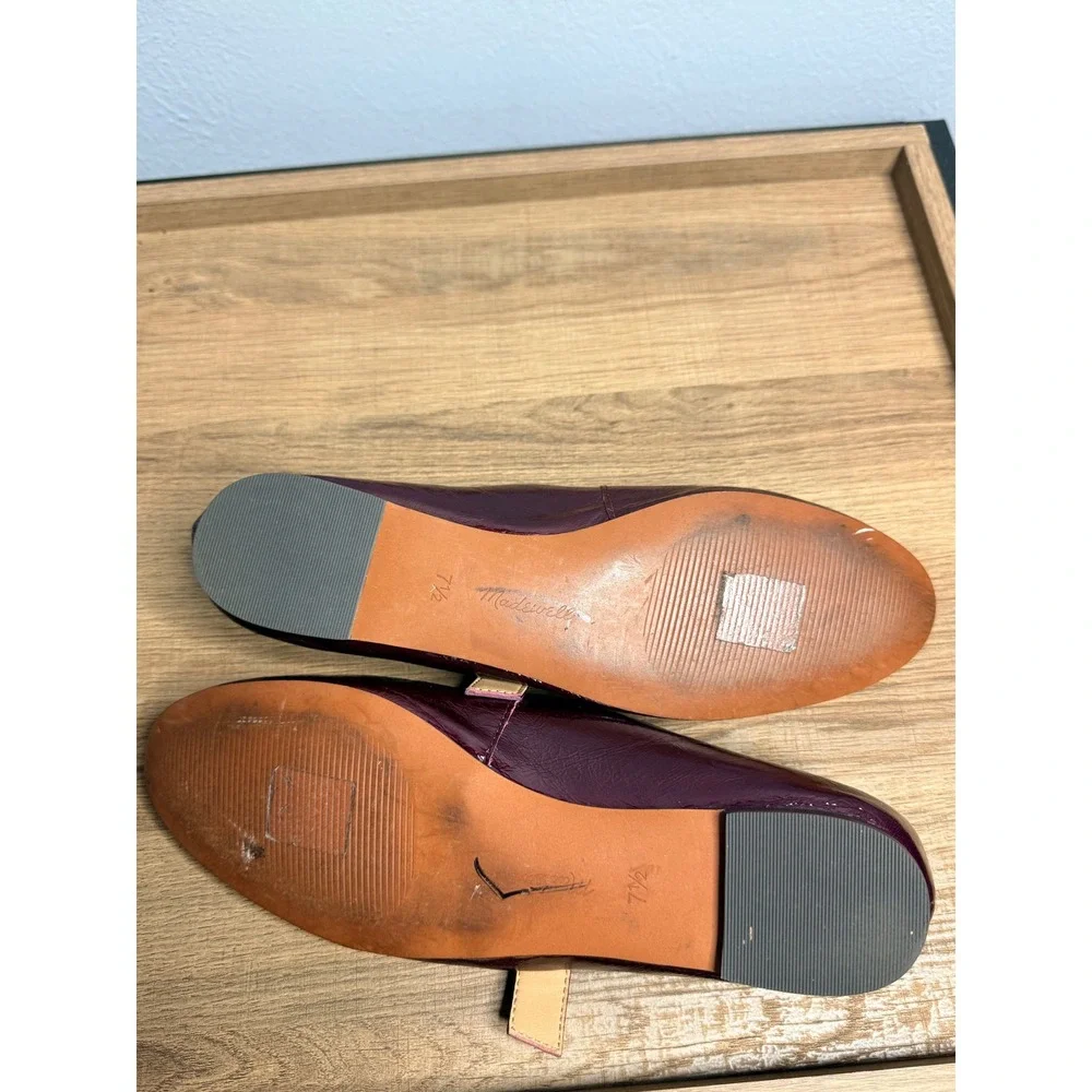 Madewell Burgundy Patent Leather Mary Jane Flats with Gold Buckle